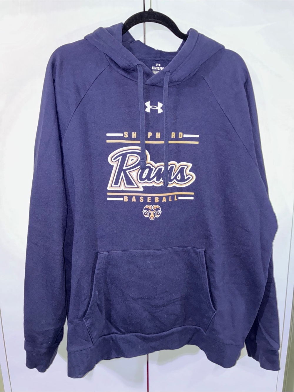 Under Armour XL Navy and Gold Rams Baseball Pullover Hoodie Unisex